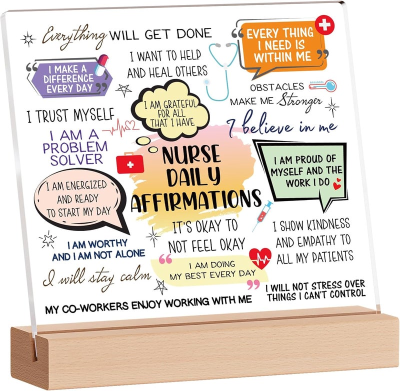 Funnli Nurse Gifts for Women Men, Nurse Gifts Acrylic Plaque with Daily Affirmations, Birthday Christmas Thanksgiving Appreciation Graduation Gifts for Women Nurse, Nurses Week/Day Gift - Image 1